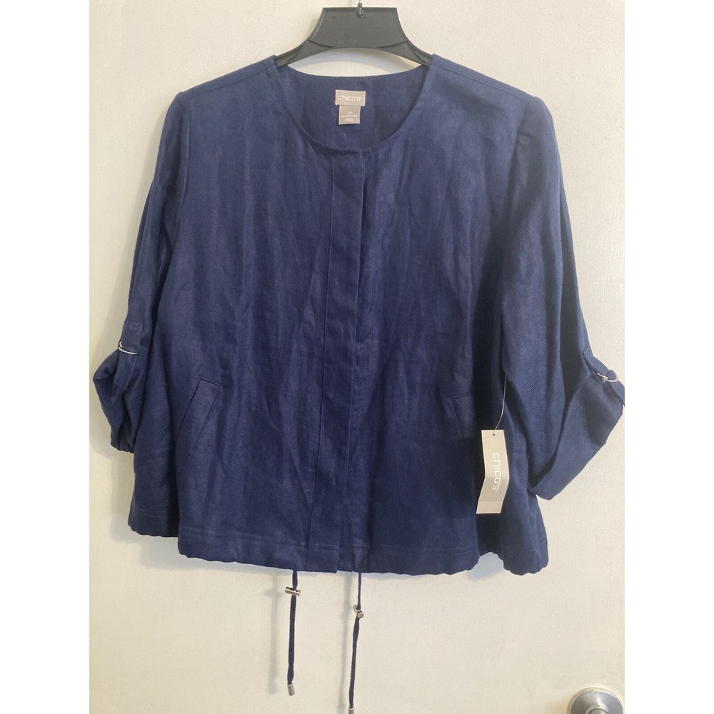 Chico's Women's Jacket Navy Size 2P Short Linen Utility $99 New US 12/14P #159